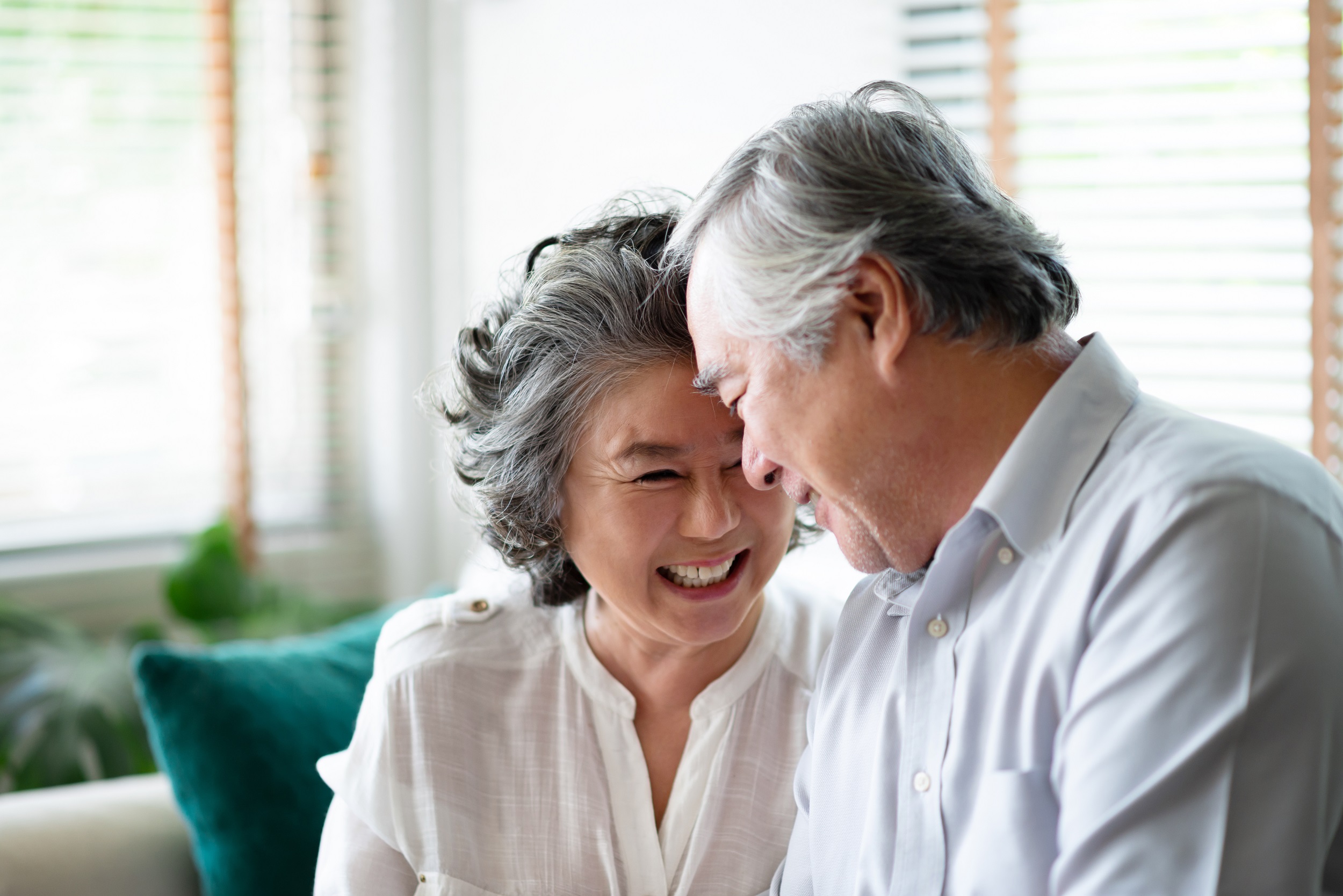 Asian senior couple in love laughing